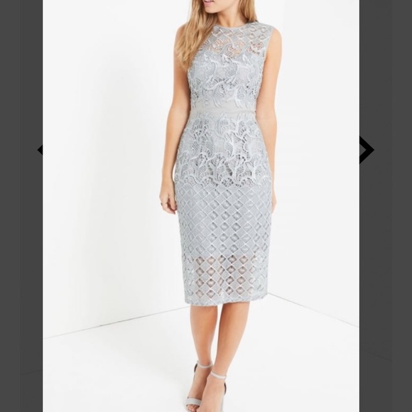 Little Mistress ASOS Waterlily Crochet Silver Gray Lace Midi Dress Illusion - Picture 1 of 16